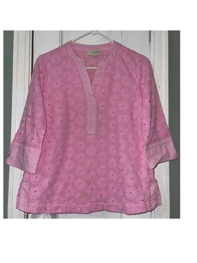 Appleseed's Pink Eyelet Split V Tunic